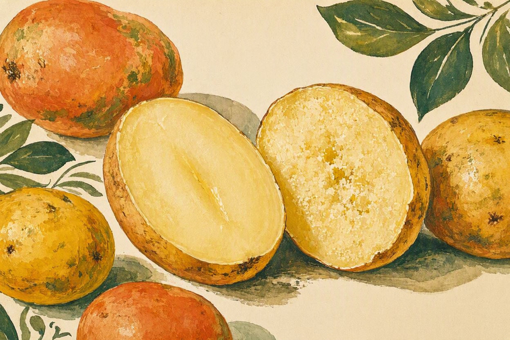 Illustration of two halved potatoes side by side, one dense and waxy, one dry and floury