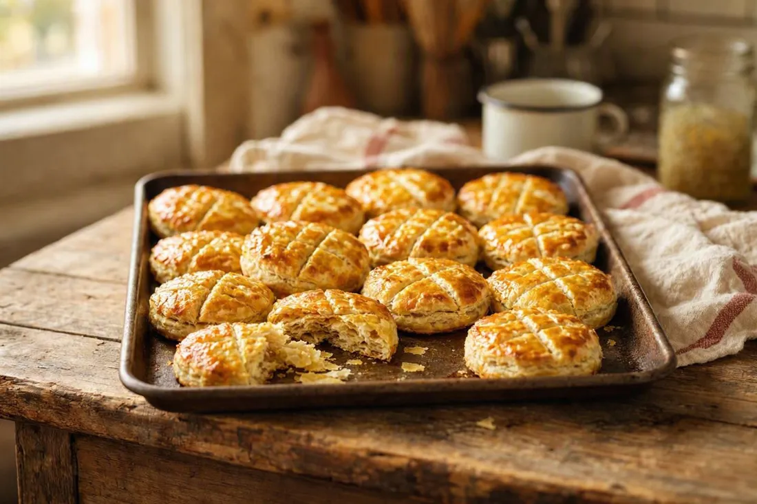 Small golden savory potato bread bites arranged on a baking tray, brushed with egg wash